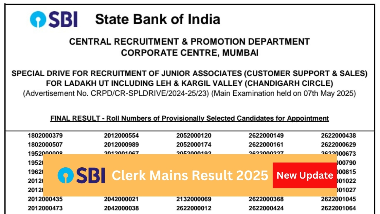 SBI Clerk Mains Result
