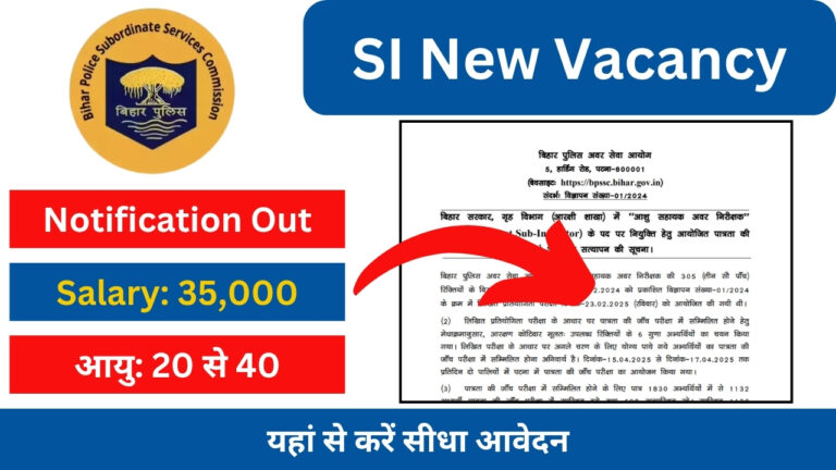 SI Recruitment, SI Vacancy, Sub Inspector Vacancy